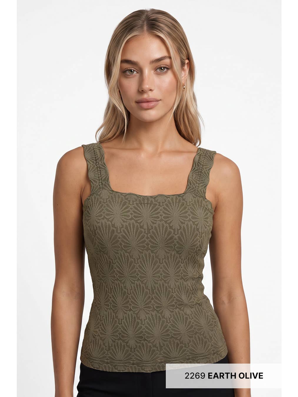 Lace Texture Square-Neck Tank