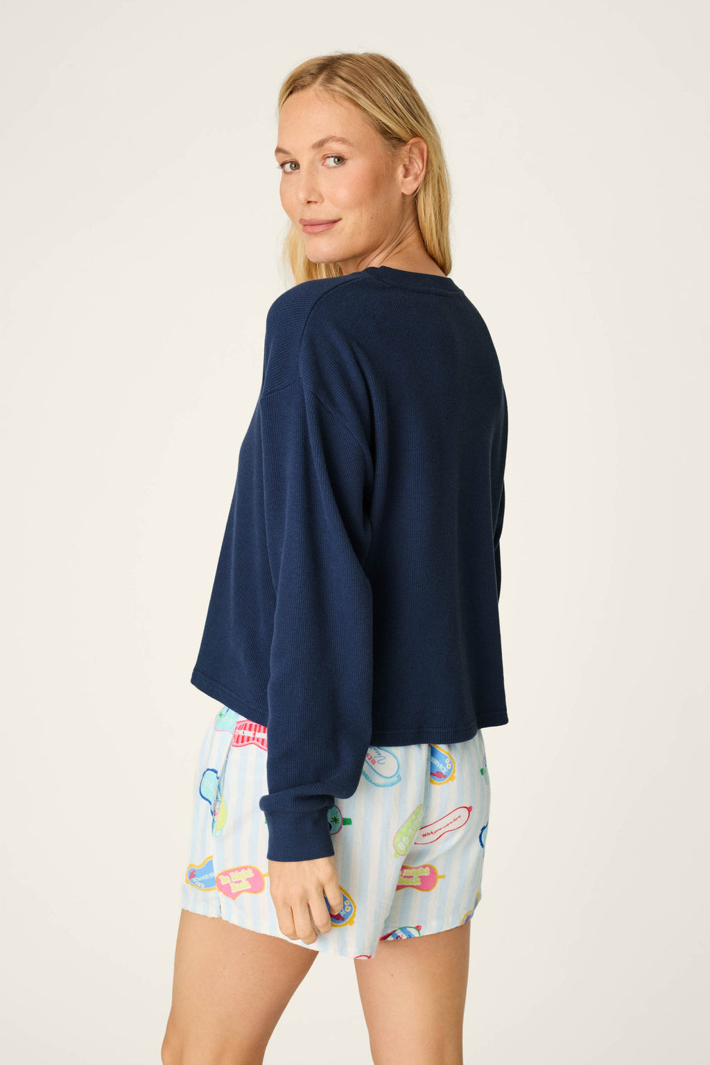 Blue Night Waffle Knit L/S Top