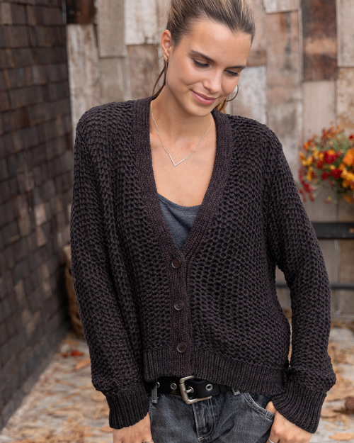 Aliana Black / Chocolate Ale V Button Cardi