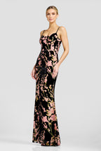 Giovanna Black Velvet Floral Gown