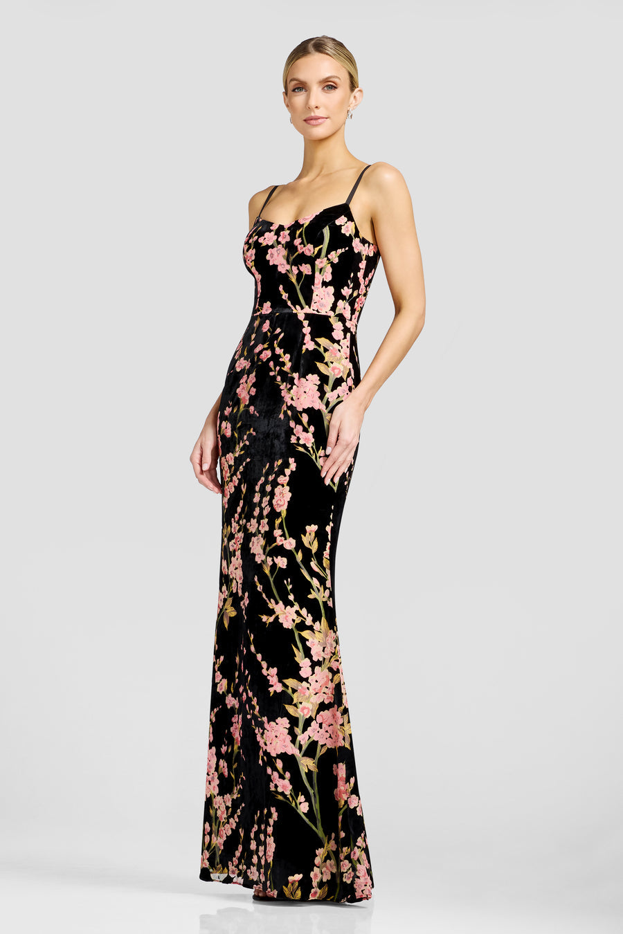 Giovanna Black Velvet Floral Gown