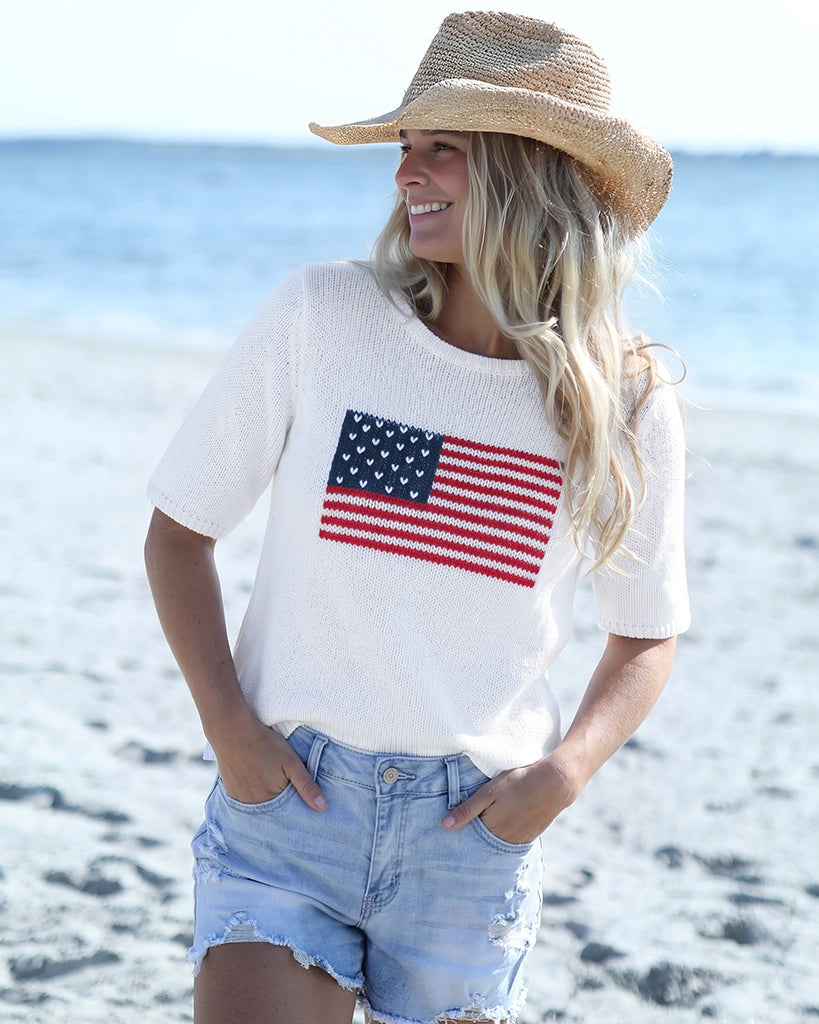 Flag Short-Sleeve Sleeve Sweater