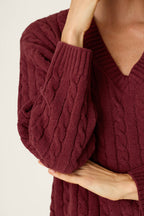 Cozy Cable Chenille Wine V Sweater