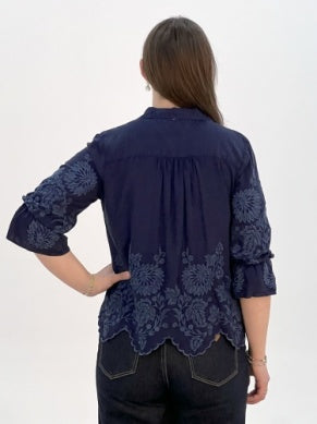 Sue Ellen Navy Embroidered Blouse