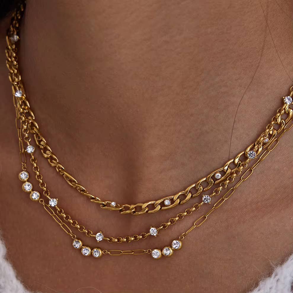 CZ Gold Figaro Cuban Chain