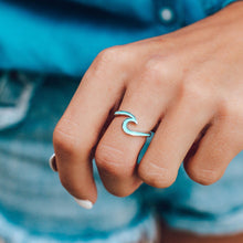 Silver Turquoise Enamel Wave Ring