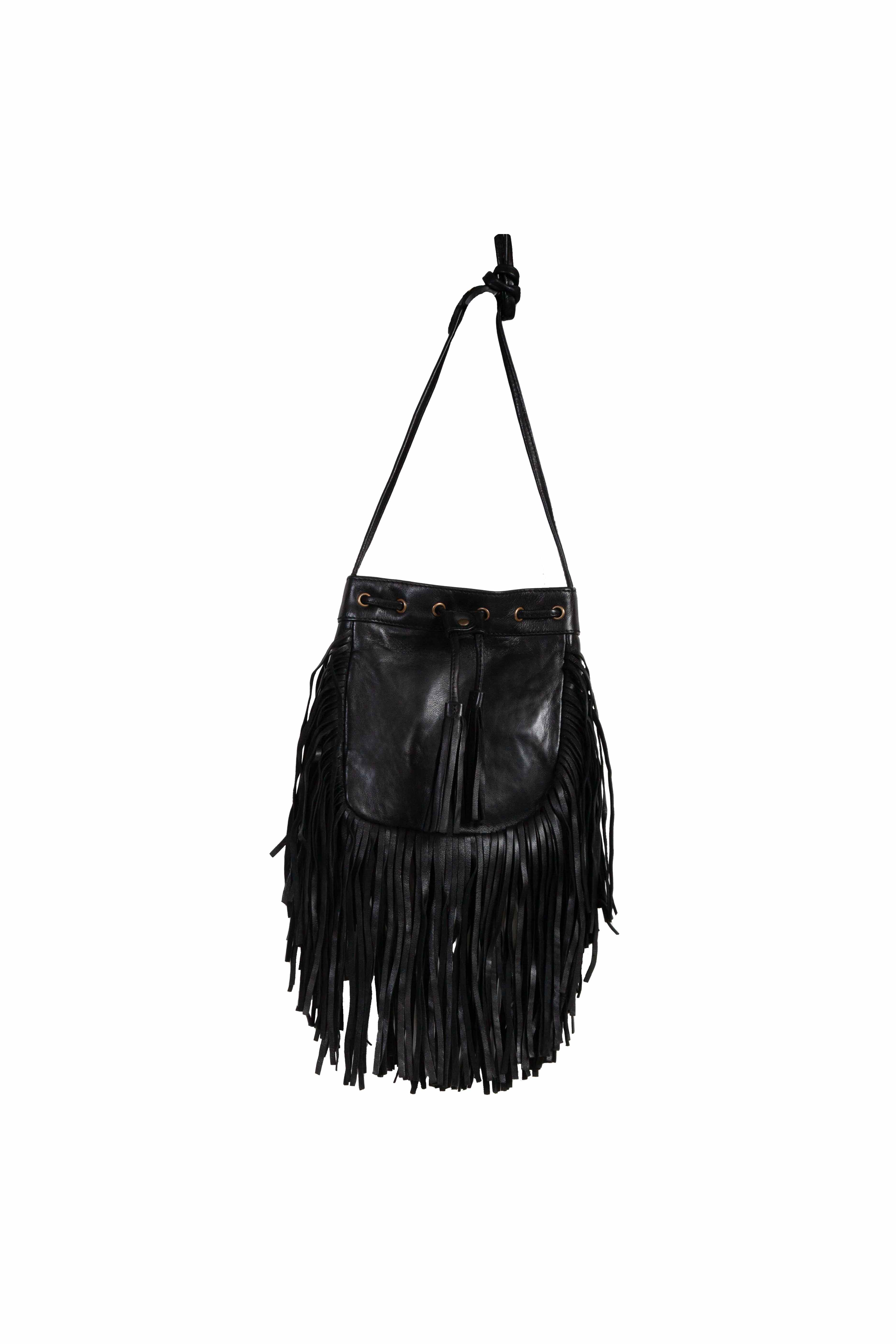 Leather Fringe Bucket Bag