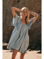 Denim Flutter-Sleeve Babydoll Dress