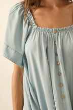 Denim Flutter-Sleeve Babydoll Dress