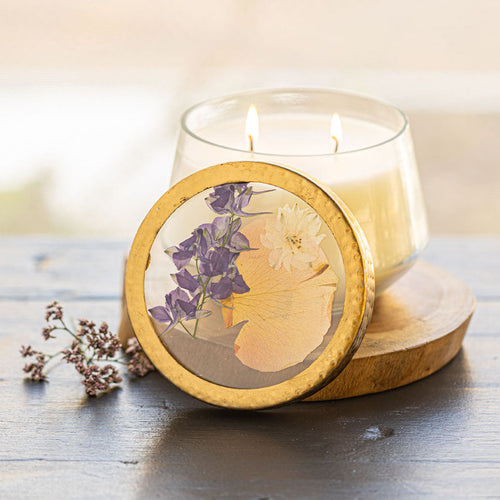 Vanilla Rain Large Pressed Floral Candle