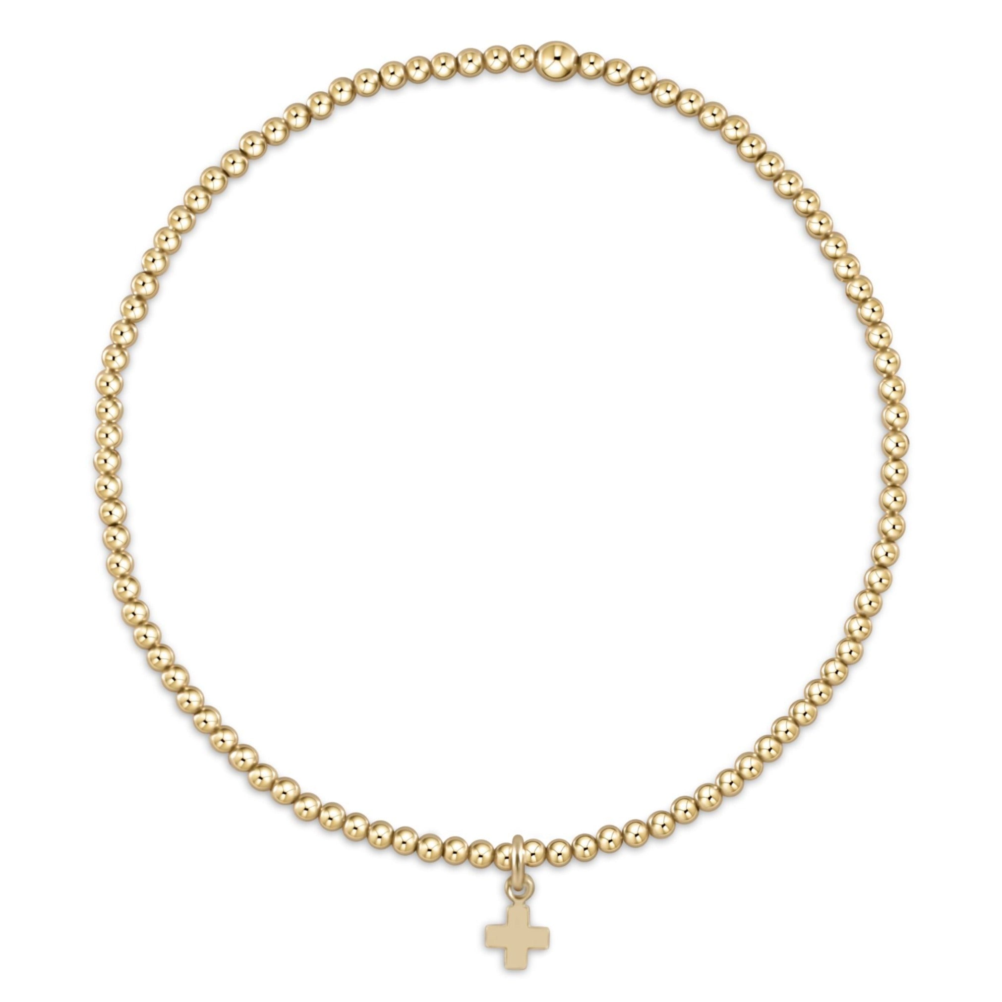 Classic Gold 2mm Signature Cross Charm Bead Bracelet