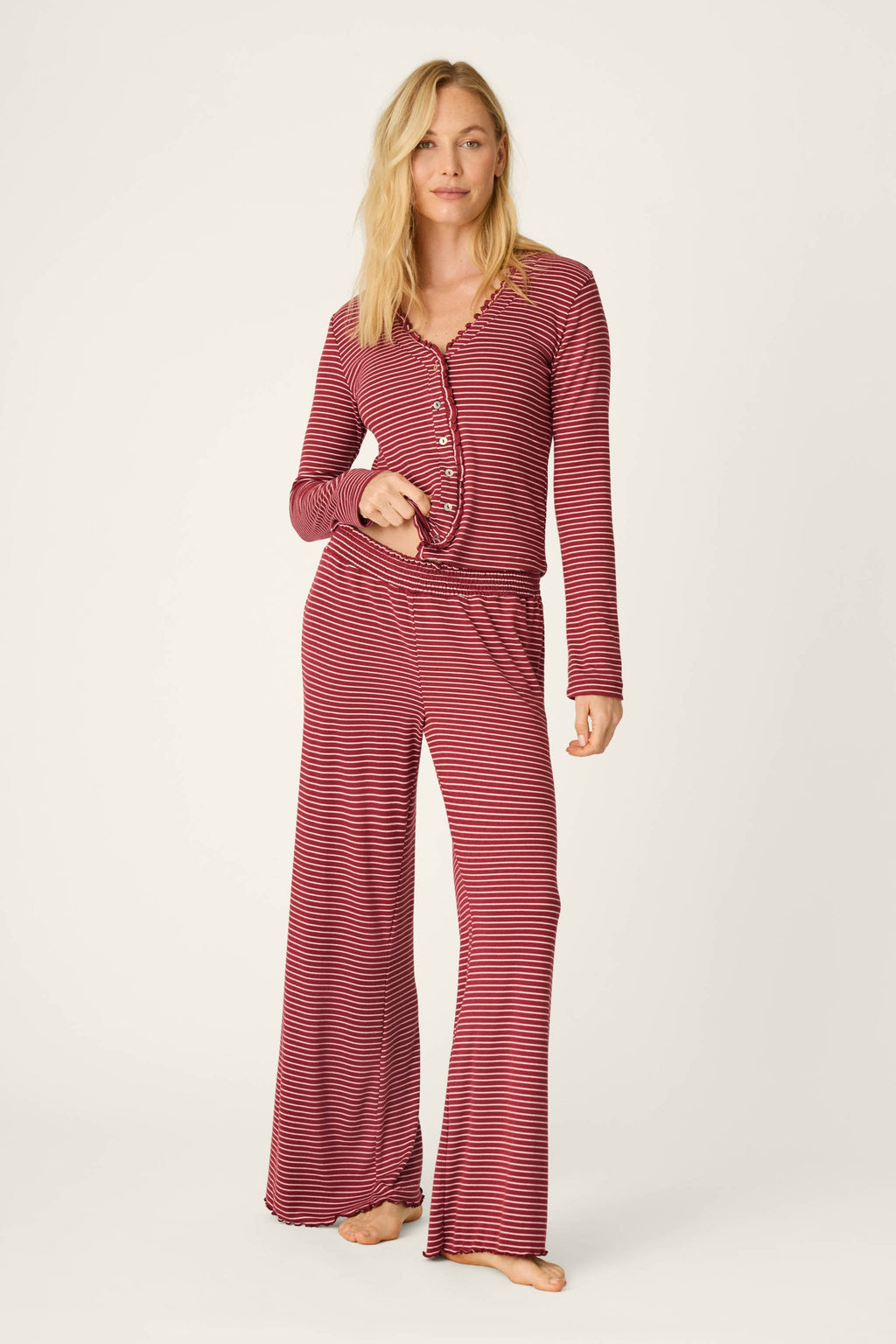 Pretty Stripes Pointelle Wine PJ Pant