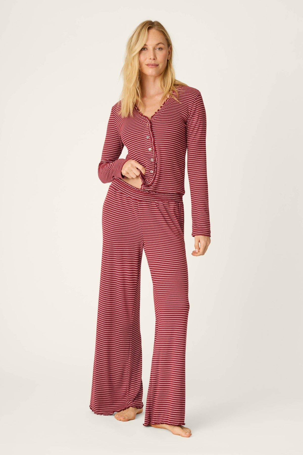 Pretty Stripes Pointelle Wine PJ Pant