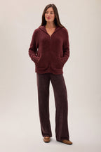 CozyChic Deep Garnet Relaxed Zip-Up Hoodie