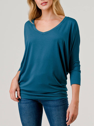 Ink Blue Dolman Sleeve V Top