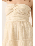 Cream Ruffle Embroidered Mini Dress