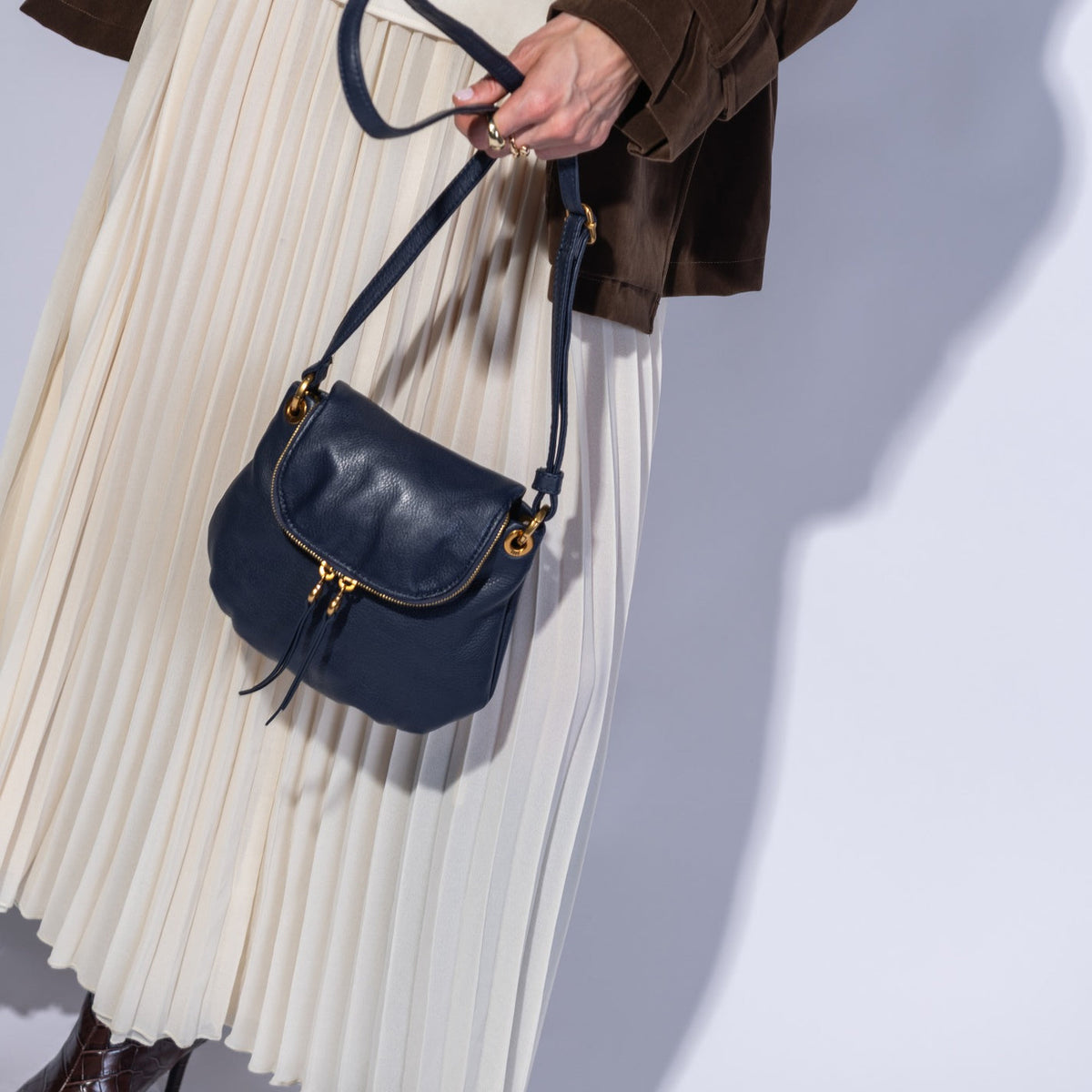Fern Ink Navy Zip-Flap Crossbody Bag