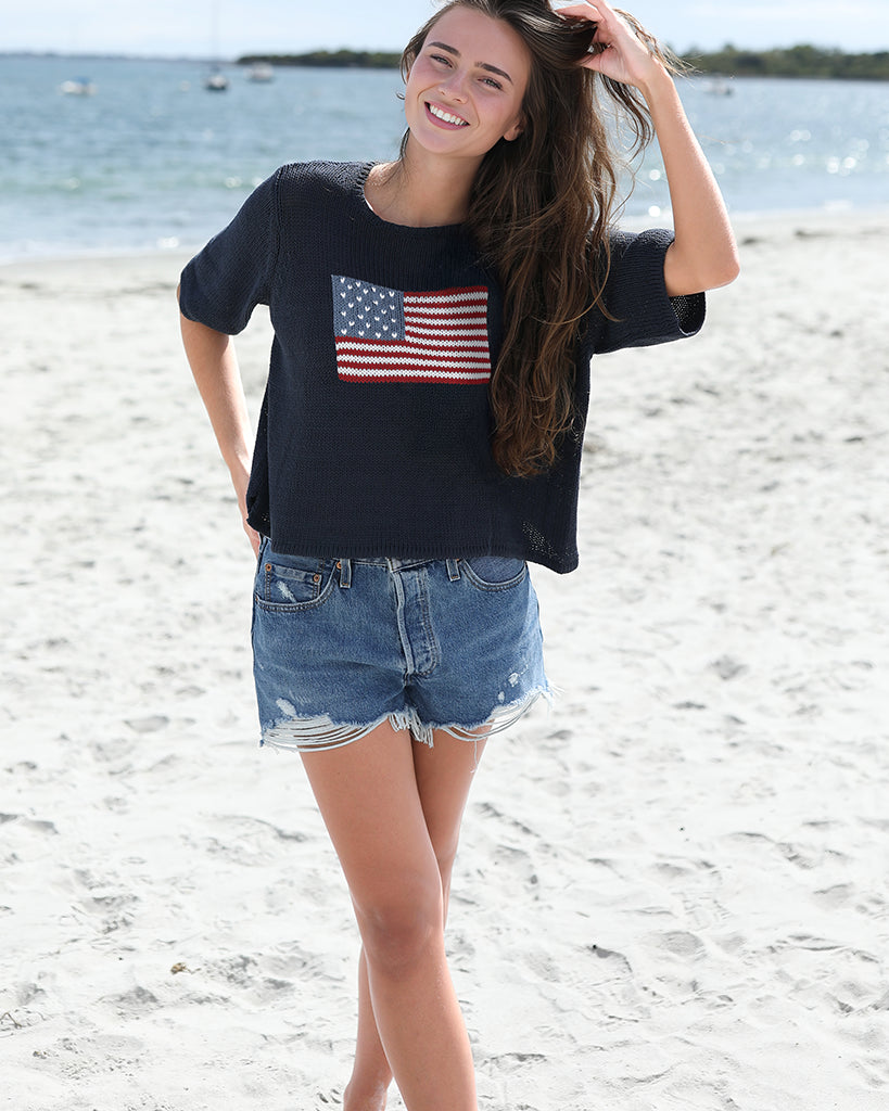 Flag Short-Sleeve Sleeve Sweater