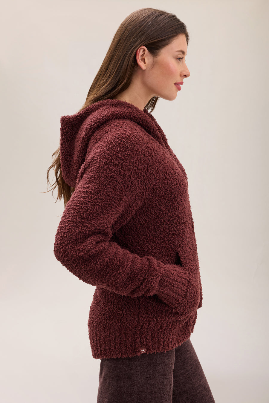 CozyChic Deep Garnet Relaxed Zip-Up Hoodie