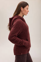 CozyChic Deep Garnet Relaxed Zip-Up Hoodie