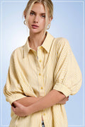Relaxed Stripe 3/4 Sleeve Button-Down Shirt