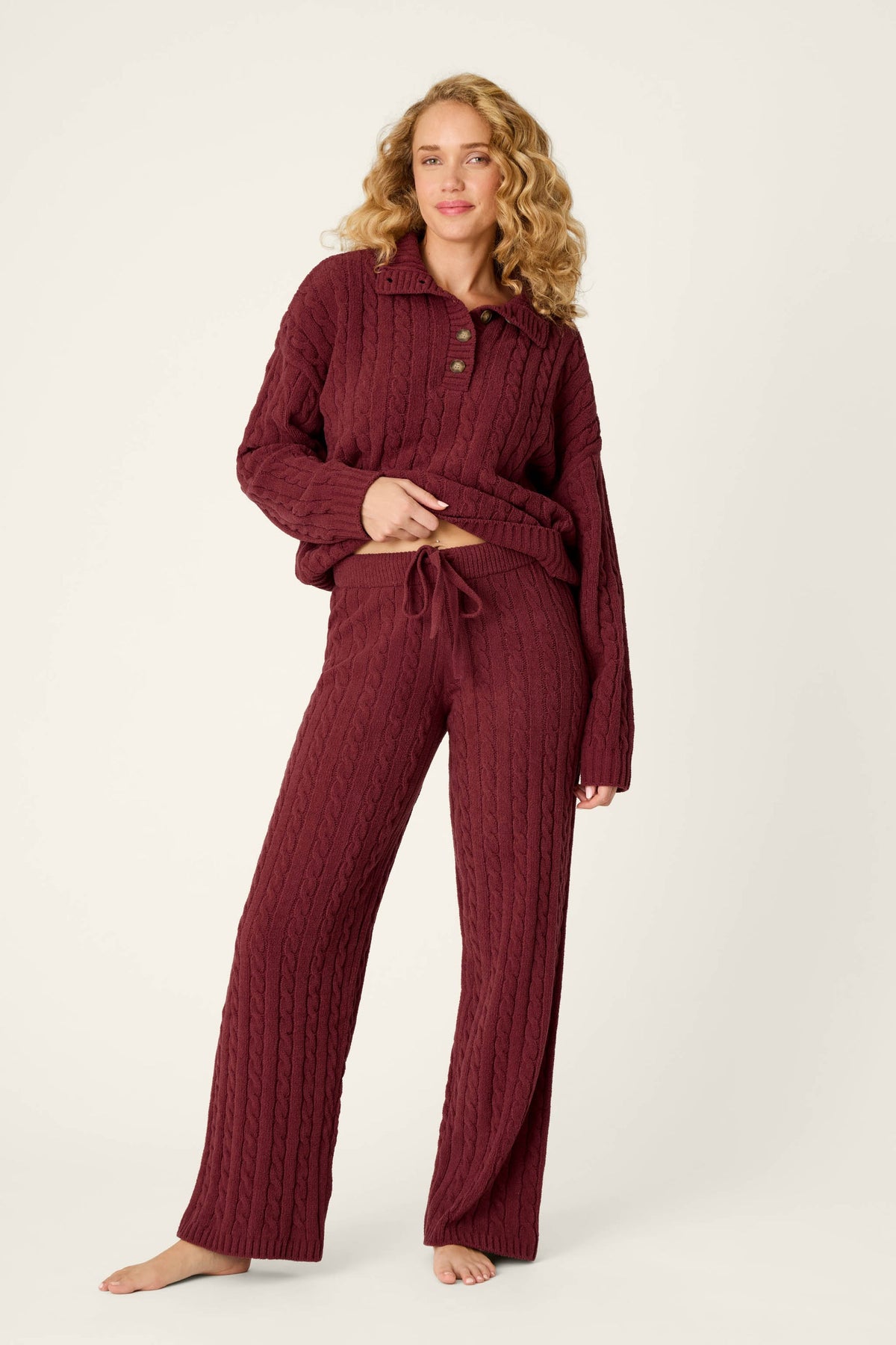 Cozy Cable Chenille Wine Pants