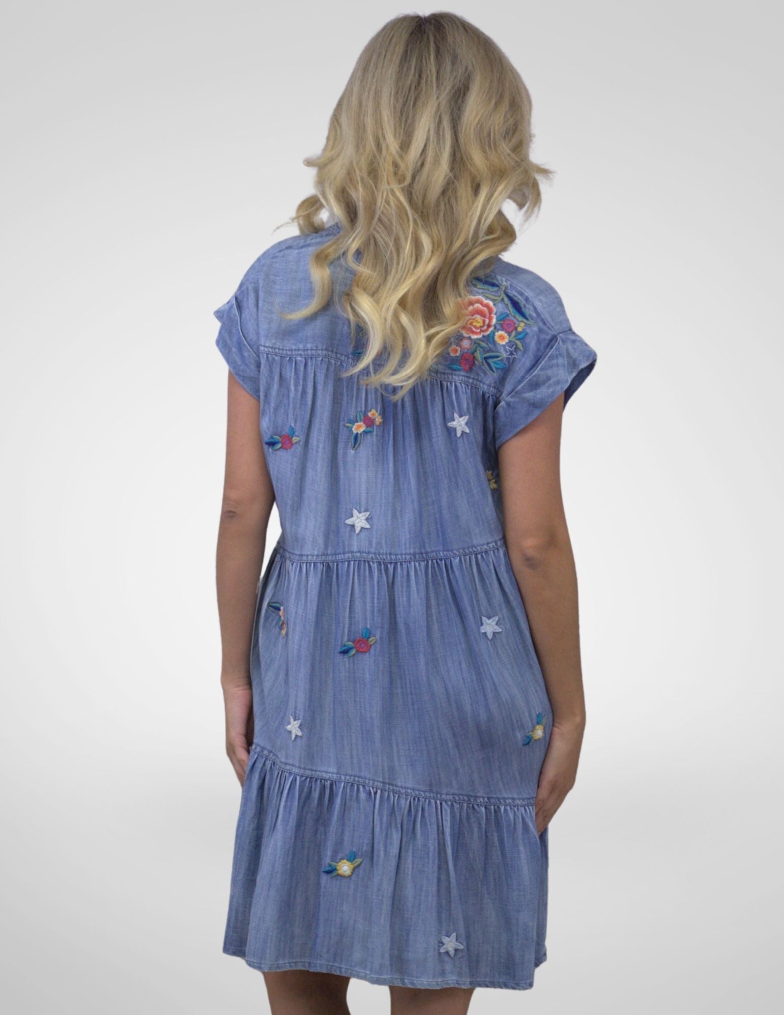 Melia Chambray Embroidered Mini Dress