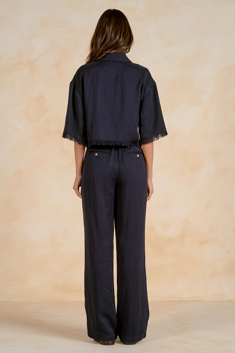 Lara Navy Button Top