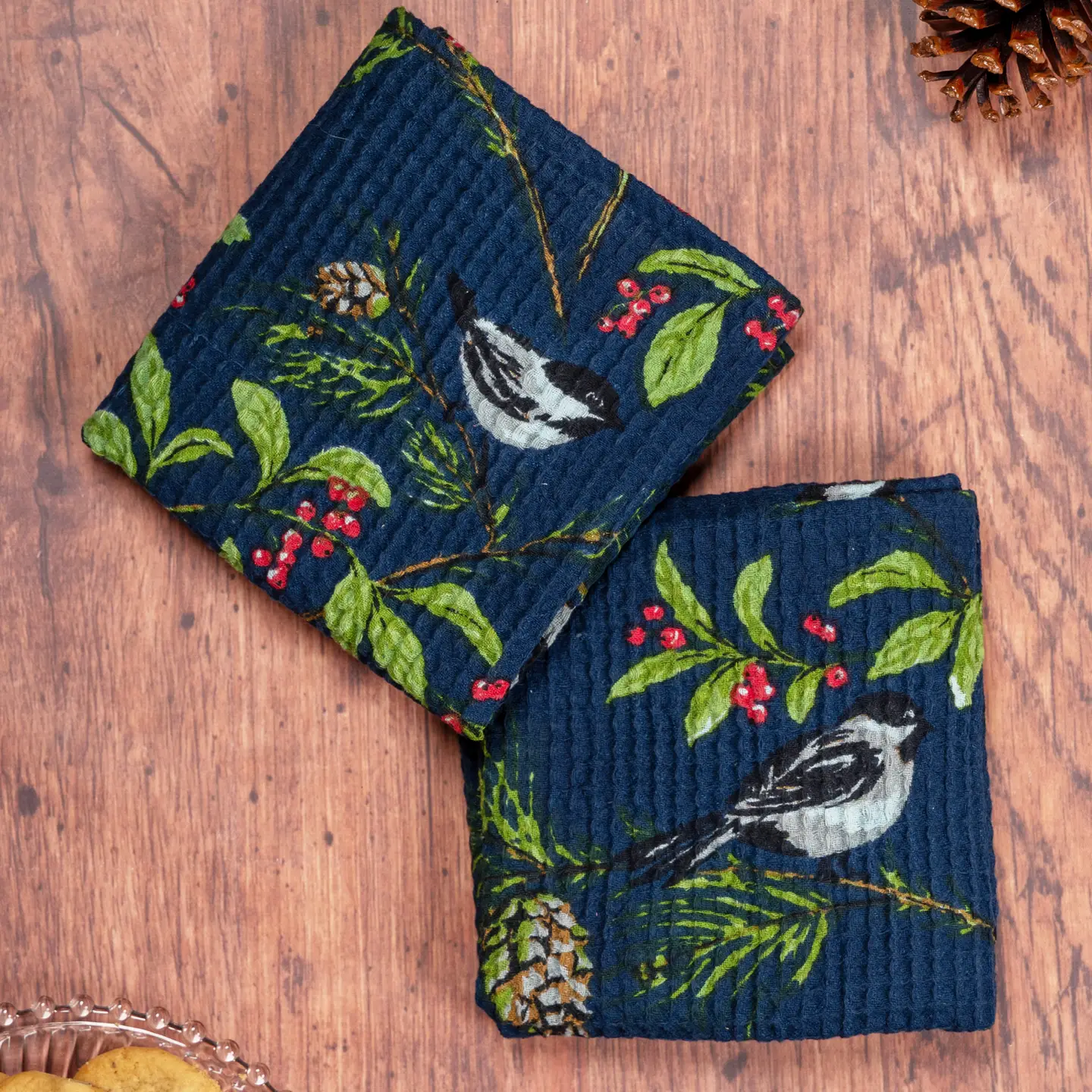 Chickadee Navy Tea Towel