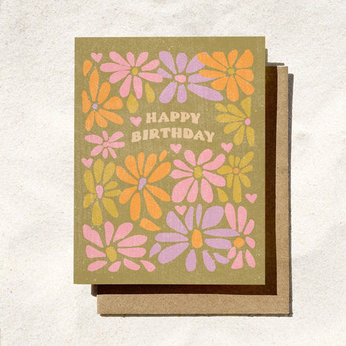 Retro Floral Birthday Card