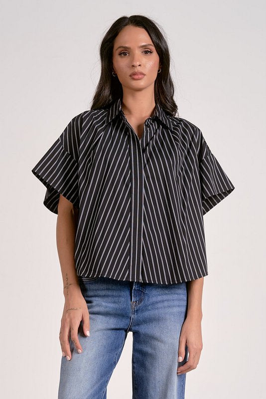 Cyndi Stripe Button-Up Blouse