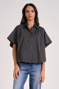 Cyndi Stripe Button-Up Blouse