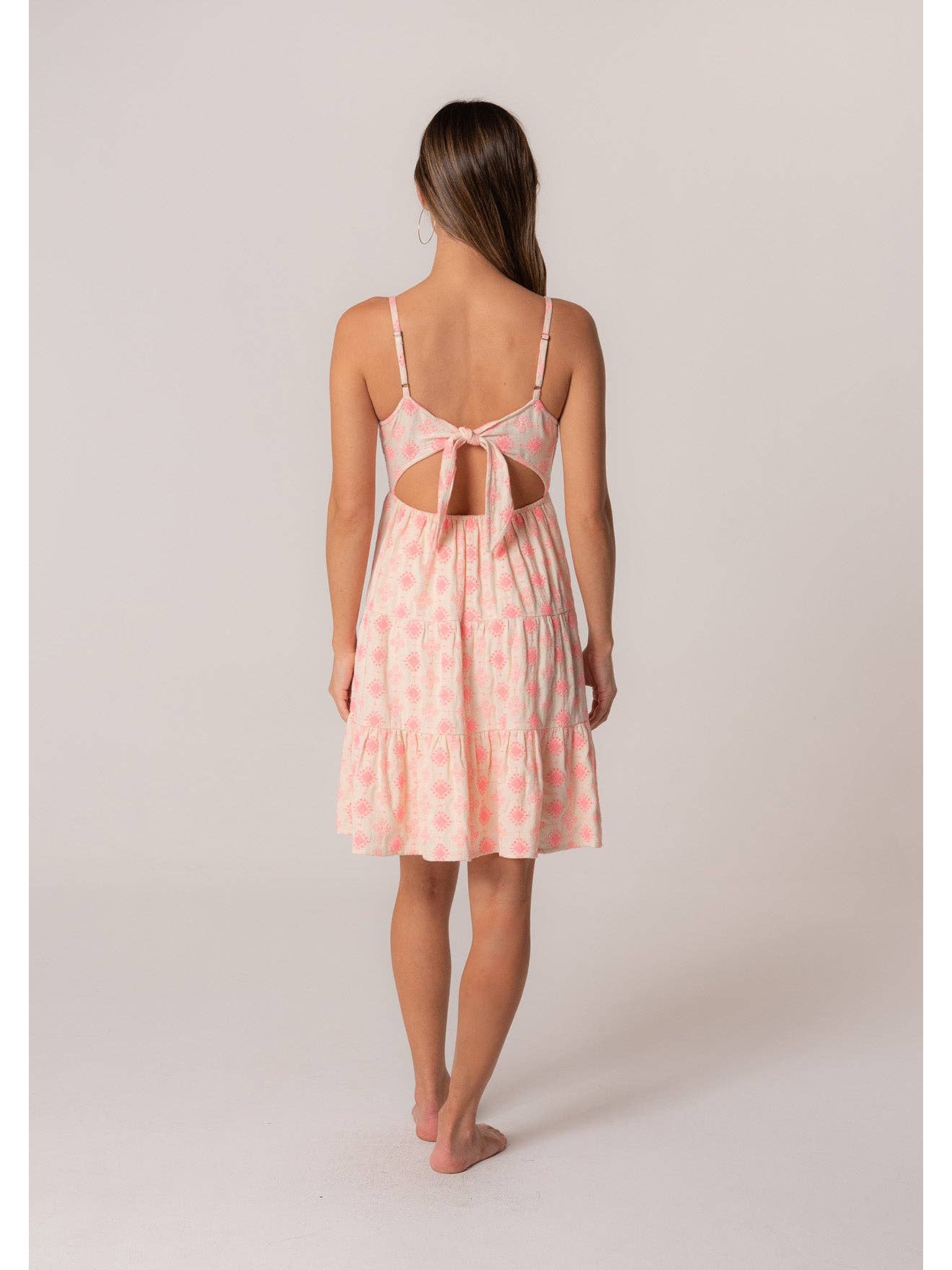 Pink Embroidered Tie-Back Sundress