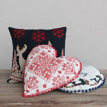 Embroidered Holiday Heart Pillow