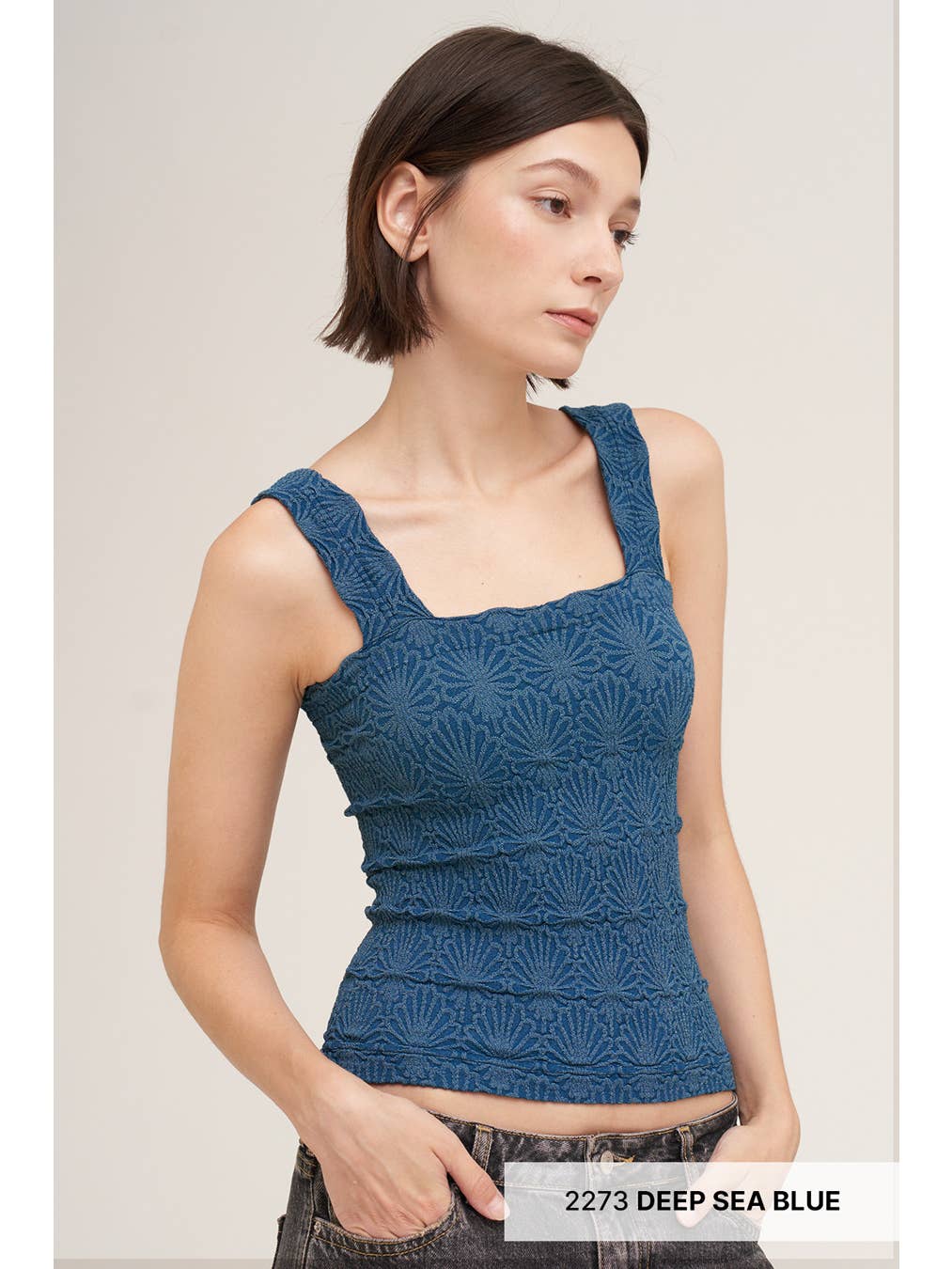 Lace Texture Square-Neck Tank