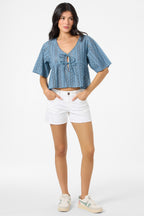 Loni Provincial Blue Eyelet Top