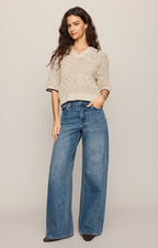 Denman Sandstone Crochet Polo Sweater