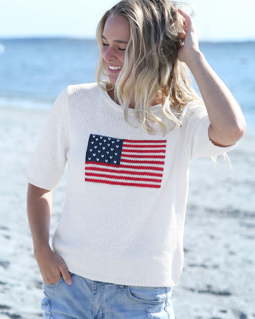 Flag Short-Sleeve Sleeve Sweater