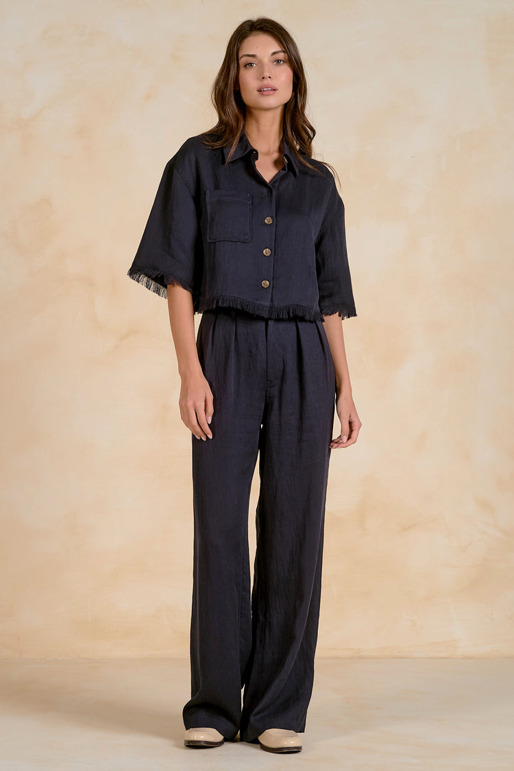 Lara Navy Button Top