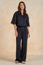 Lara Navy Button Top