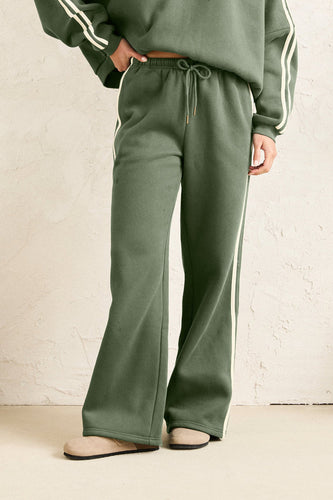 Contrast Hunter Green Fleece Track Pant