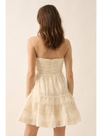 Cream Ruffle Embroidered Mini Dress