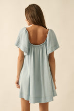 Denim Flutter-Sleeve Babydoll Dress