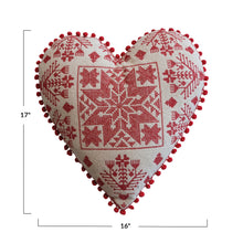 Embroidered Holiday Heart Pillow