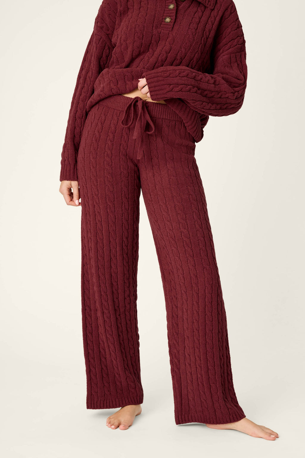 Cozy Cable Chenille Wine Pants
