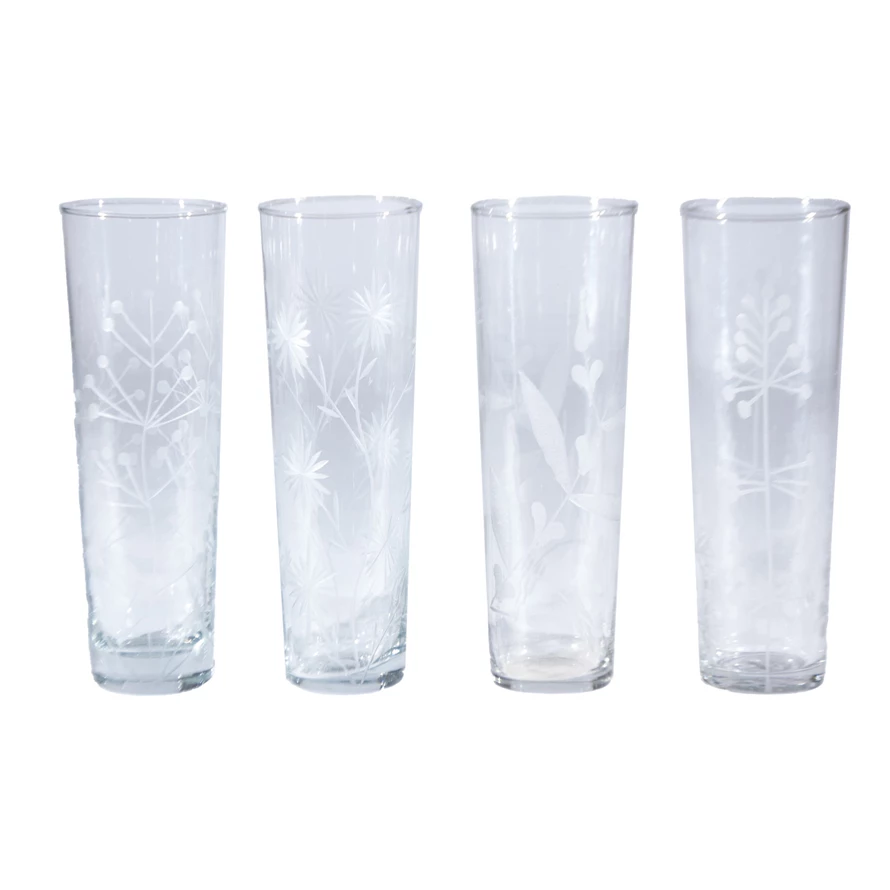 Etched Botanicals Drinking Glass Set