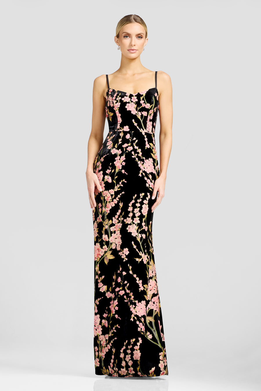 Giovanna Black Velvet Floral Gown