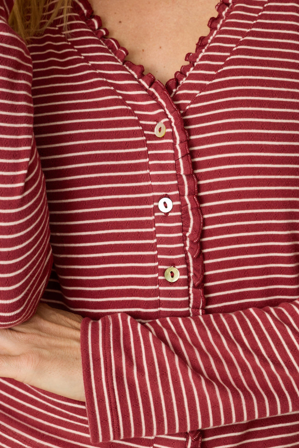 Pretty Stripes Pointelle Wine Cardigan