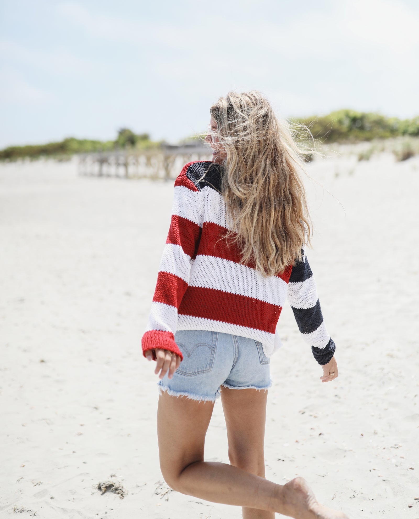 Flag Cropped Chunky Henley Sweater