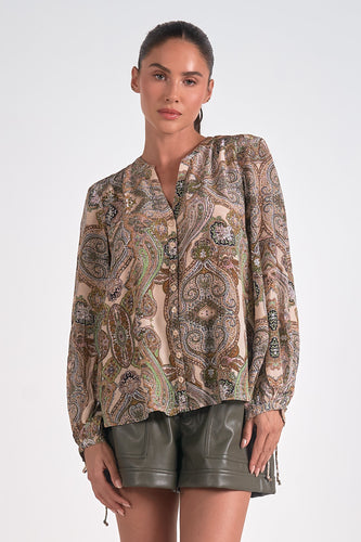 Paisley Button-Up Blouse